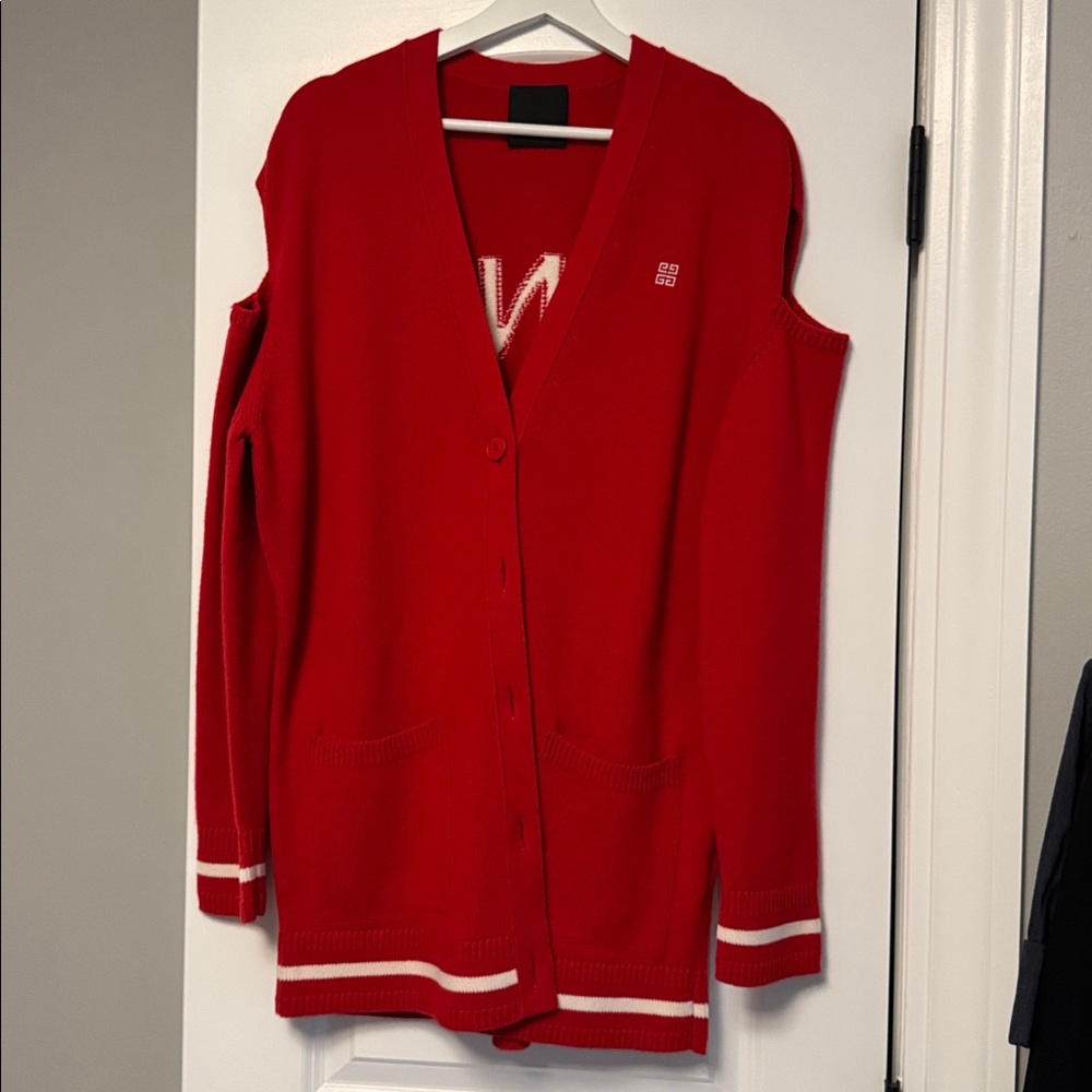 Givenchy Red Sweater Cardigan with White Logo - Picture 3 of 4